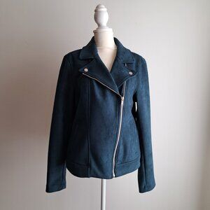 GUC Old Navy M faux suede green teal moto jacket coat